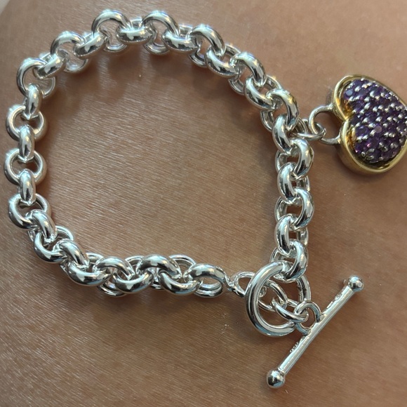 Elegant Silver Bracelet with Purple Heart Charm - Picture 1 of 5